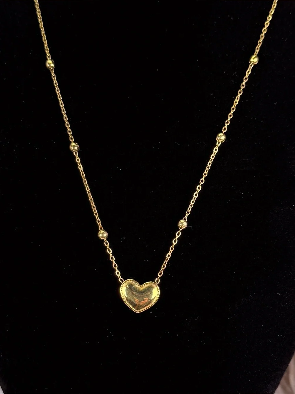 Stainless Steel Gold Tone Heart Pendant Station Chain Dainty Necklace